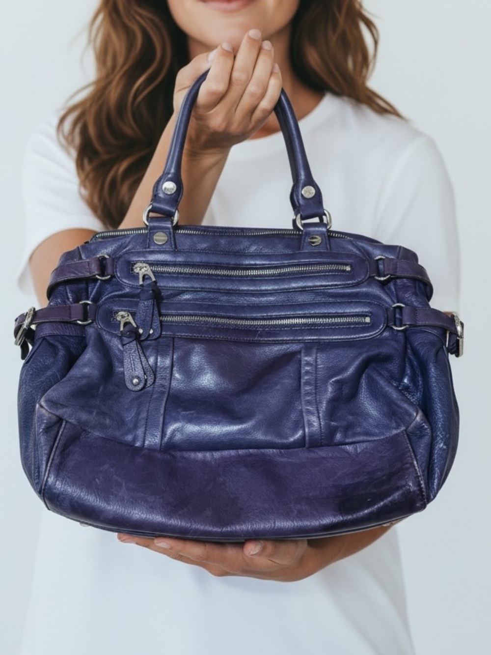 b. makowsky Purple Leather Satchel Handbag